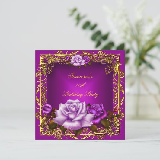 Plum Paars roze Roses Gold Elegant Birthday 5b Kaart (Staand voorkant)