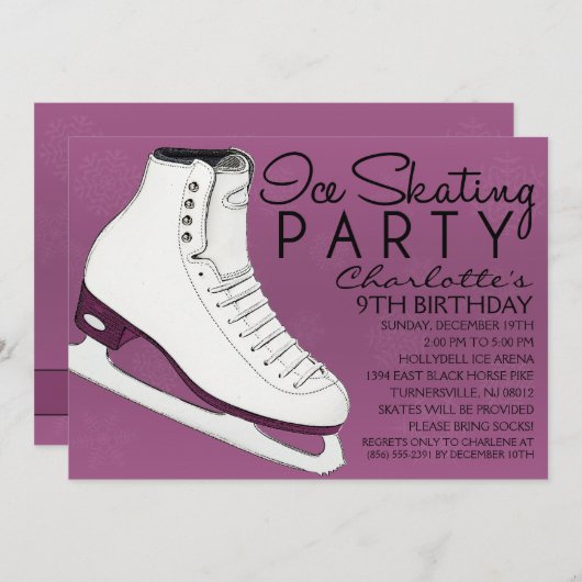 Plum Paars Schaats Mates Ice Skating Birthday Part Kaart (Voorkant / Achterkant)