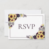 Plum Paars Sunflower No Food Wedding RSVP (Voorkant)