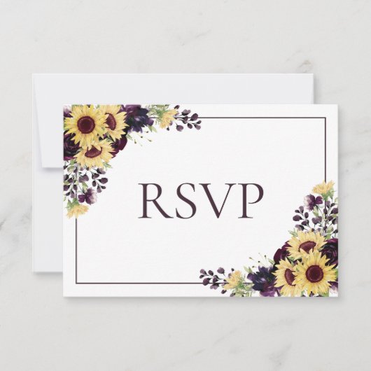 Plum Paars Sunflower No Food Wedding RSVP (Voorkant)