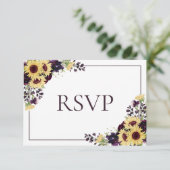 Plum Paars Sunflower No Food Wedding RSVP (Staand voorkant)