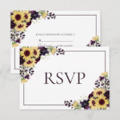 Plum Paars Sunflower No Food Wedding RSVP (Voorkant / Achterkant)