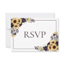 Plum Paars Sunflower No Food Wedding RSVP