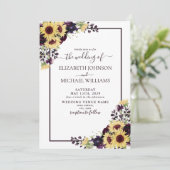 Plum Paars Sunflower Waterverf Foto Weddenschap Kaart (Staand voorkant)