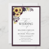 Plum Paars Sunflower Waterverf Foto Weddenschap Kaart (Voorkant)