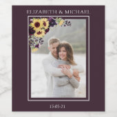 Plum Paars Sunflower Waterverf Foto Weddenschap Wijn Etiket (Enkel label)