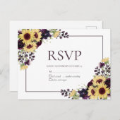 Plum Paars Sunflower Waterverf No Menu RSVP (Voorkant / Achterkant)