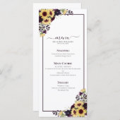 Plum Paars Sunflower Waterverf Wedding Menu (Voorkant / Achterkant)