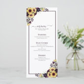 Plum Paars Sunflower Waterverf Wedding Menu (Staand voorkant)