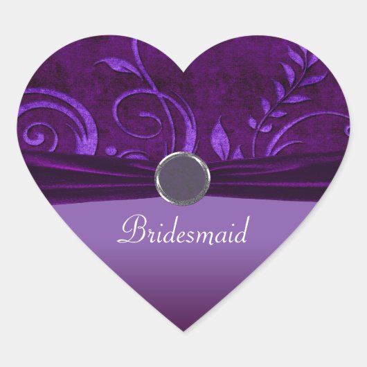 Plum & Paars Velvet Wedding Swirl Hart Sticker (Voorkant)