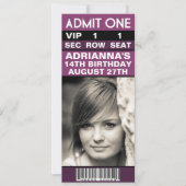 Plum Paars VIP Photo Ticket Birthday Party Kaart (Voorkant)