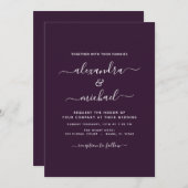 Plum Paars Wedding Modern Typography Invitation Kaart (Voorkant / Achterkant)