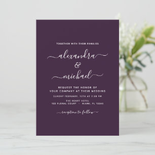 Plum Paars Wedding Modern Typography Invitation Kaart