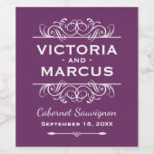 Plum Paars Wedding Monogram Fles Favor Wijn Etiket (Enkel label)