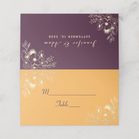 Plum Paars Wedding Plaatskaartje (Buitenkant ongevouwen)