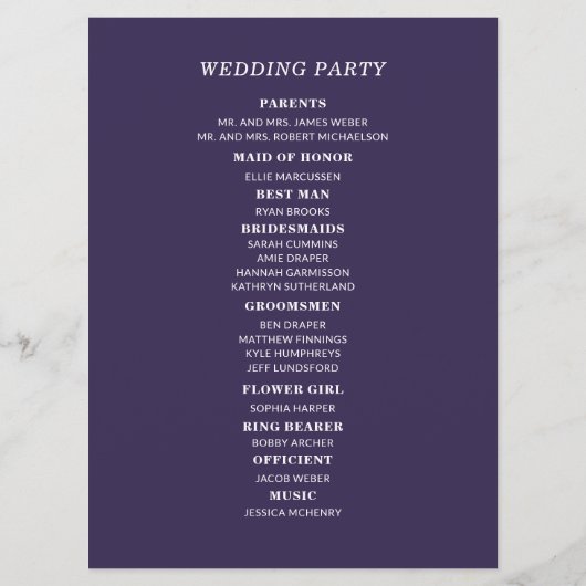 Plum Paars Wedding Programme Double Sided Programmakaart (Achterkant)