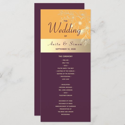 Plum Paars Wedding Programme Programmakaart (Voorkant / Achterkant)