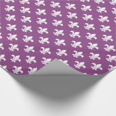 Plum Paars, White Fleur de Lis Pattern Cadeaupapier (Hoek)