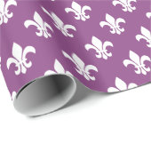 Plum Paars, White Fleur de Lis Pattern Cadeaupapier (Rol Hoek)