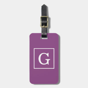 Plum Paars White Framed Initiaal Monogram Bagagelabel