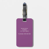 Plum Paars White Framed Initiaal Monogram Bagagelabel (Achterkant verticaal)
