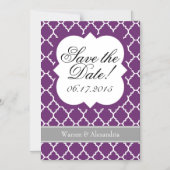 Plum Paars White Quatrefoil Save the Date Magnet Magnetische Uitnodiging (Voorkant)