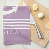 Plum Paars & White Stripes met een neusanker Theedoek (Quarter Fold)