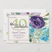 Plum Paarse Blauwe Waterverf Floral 40 en Fabulous Kaart (Voorkant)