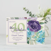 Plum Paarse Blauwe Waterverf Floral 40 en Fabulous Kaart (Staand voorkant)