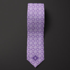 Plum Paarse Bloemen Geïnspireerd Monogram Stropdas