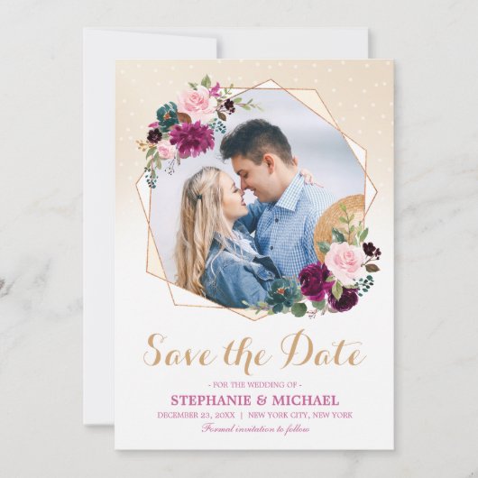 Plum Paarse Bloemen Geometrisch Save the Date (Voorkant)