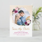 Plum Paarse Bloemen Geometrisch Save the Date (Staand voorkant)