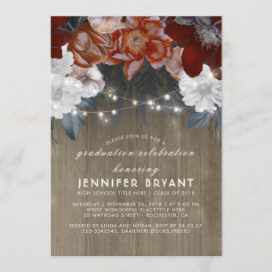 Plum Paarse Bloemen Lichten Rustieke Graduation Pa Kaart