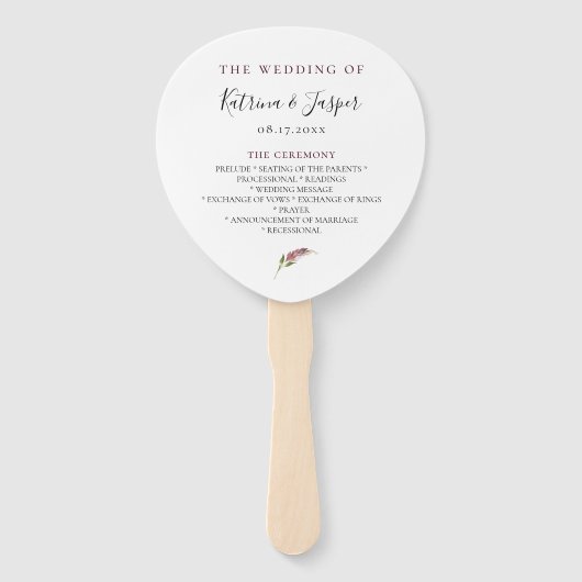 Plum Paarse Bloemen Trouwprogramma Hand Fans Handwaaier (Voorkant)