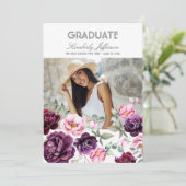 Plum Paarse Bloemen Waterverf Foto Afstuderen Kaart (Staand voorkant)