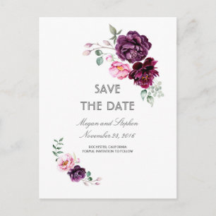 Plum Paarse Bloemen Waterverven Save the Date Aankondigingskaart