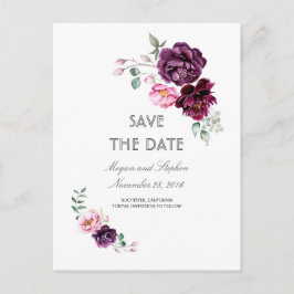 Plum Paarse Bloemen Waterverven Save the Date Aankondigingskaart