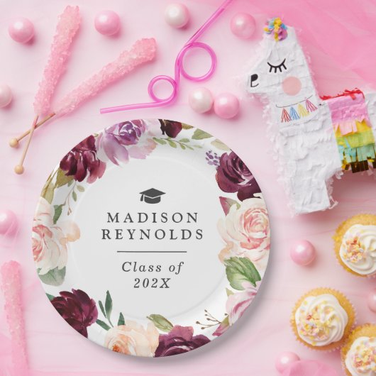 Plum Paarse Blush Bloemen Afstuderen Diner Party Papieren Bordje (Feest)