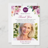 Plum Paarse Blush Floral Verjaardag Foto Bedankkaart (Voorkant)