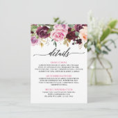 Plum Paarse Blush Roze Botanische Bloemen Details Informatiekaartje (Staand voorkant)