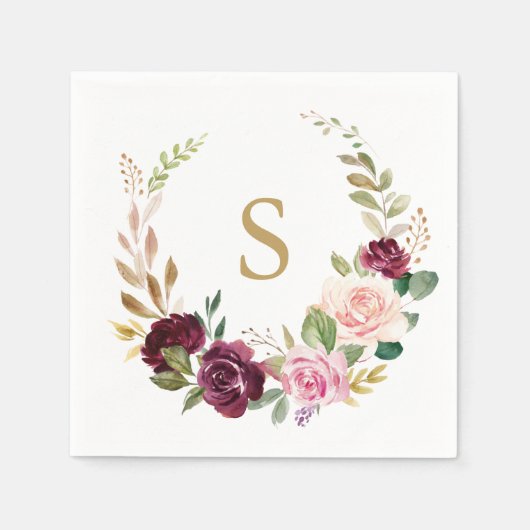 Plum Paarse Blush Roze Botanische Huwelijk Servet (Voorkant)