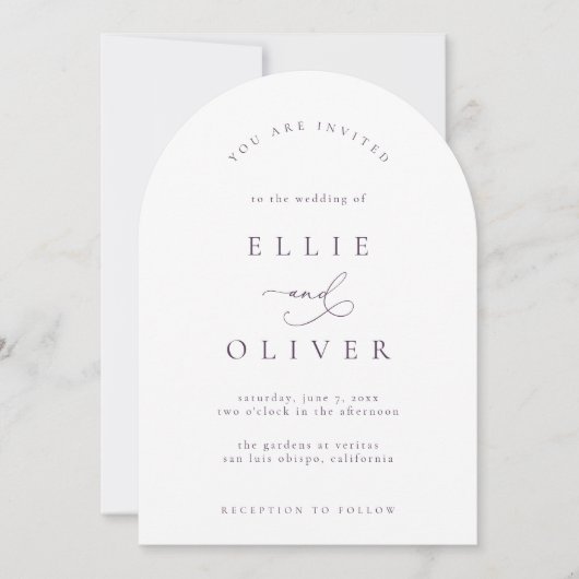 Plum Paarse Boho Arch Modern Wedding I Kaart (Voorkant)