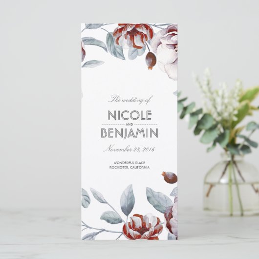 Plum Paarse Boho Waterverven Bloemen Programma's (Staand voorkant)