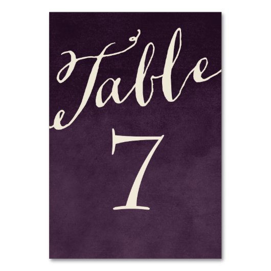 Plum Paarse Chic Calligrafie Tafelnummers (Achterkant)