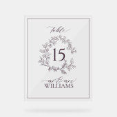 Plum Paarse Crest Monogram Trouwtafel Nummer Acryl Bord (Voorkant)