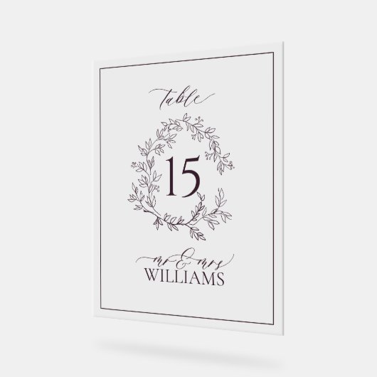 Plum Paarse Crest Monogram Trouwtafel Nummer Acryl Bord (Hoek)