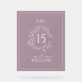 Plum Paarse Crest Monogram Trouwtafel Nummer Acryl Bord (Voorkant)