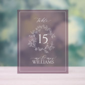 Plum Paarse Crest Monogram Trouwtafel Nummer Acryl Bord (Neutraal)