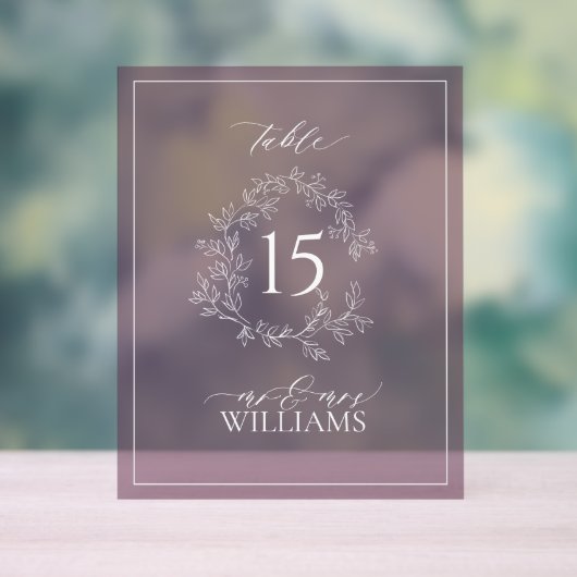 Plum Paarse Crest Monogram Trouwtafel Nummer Acryl Bord (Neutraal)