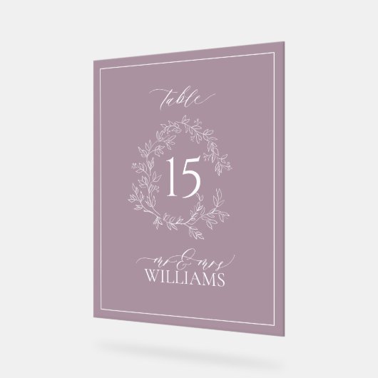 Plum Paarse Crest Monogram Trouwtafel Nummer Acryl Bord (Hoek)